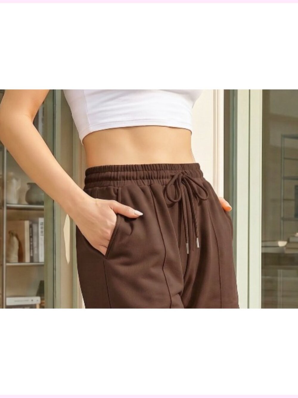 Women's Long Sweat Shorts with Pockets Cotton Blend Athletic Drawstring Bermuda - Picture 5 of 5